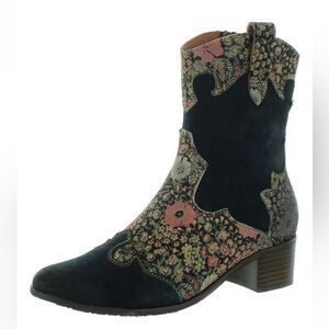 L'Artiste by Spring Step Lady Luck Shine Suede Boot Navy Multi Women 10.5 NWOB
